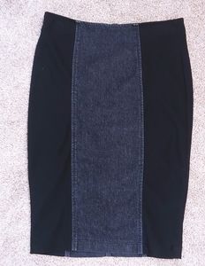 Bisou Bisou Black and Denim Stretch Pencil Skirt.